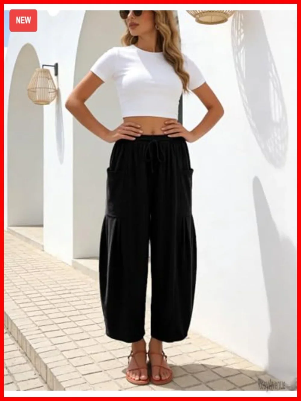 Womens Casual Wide Leg Palazzo Pants Drawstring Elastic Waist Lounge Trousers
